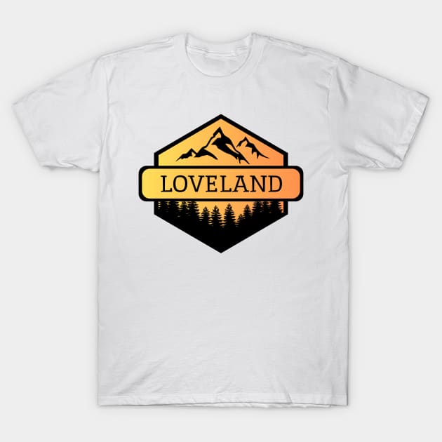 Loveland Colorado Mountains and Trees T-Shirt by B & R Prints